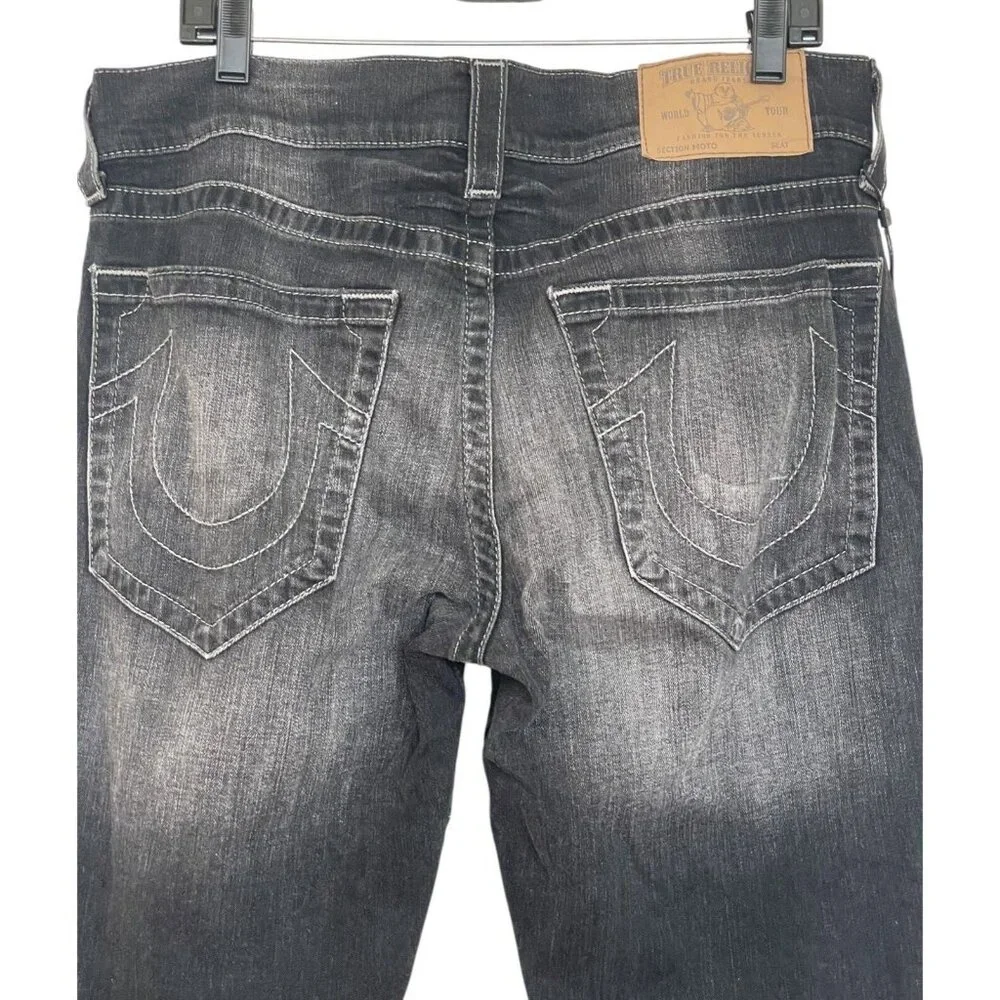 True Religion Jeans Men’s Size 33 Moto‎ Stitch Grey Charcoal Geno Slim